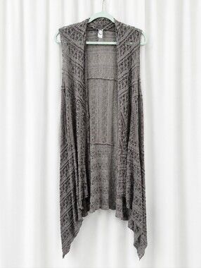 Honeyme Dark Sage Green Lace Cardigan Vest M Stretchy Shabby Chic Hippie Layer